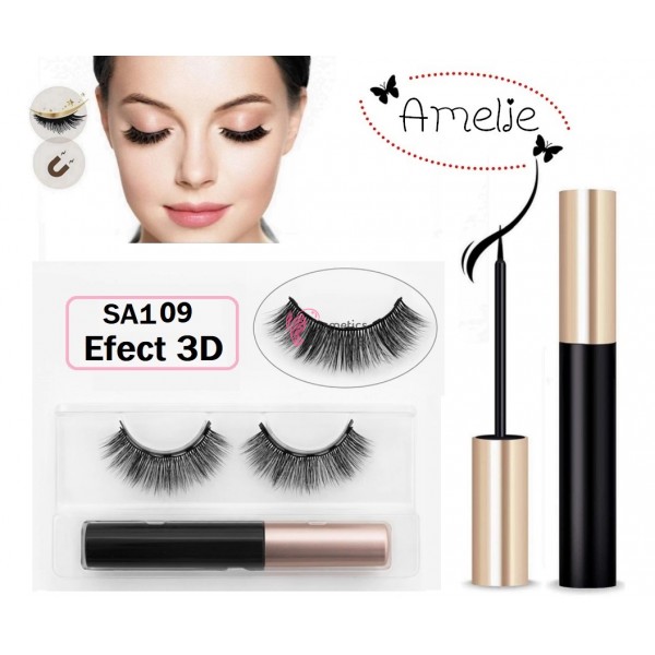 Gene false Amelie Effect 3D tip banda 1 pereche cu Magnet Cod SA109SS + Adeziv cu magnet